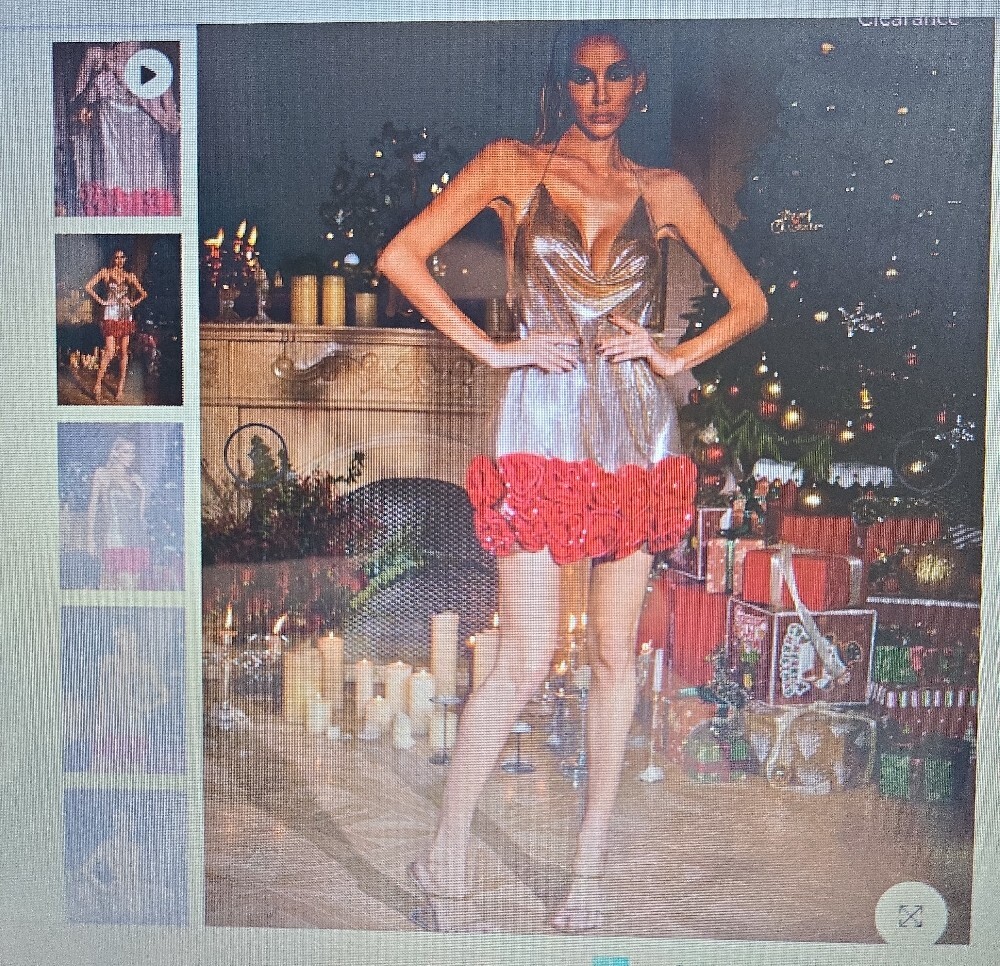 NWT Mew Mews Isotopix Backless Flower Gold Chainmail Mini Dress W/  Red Rose Hem - Picture 5 of 7